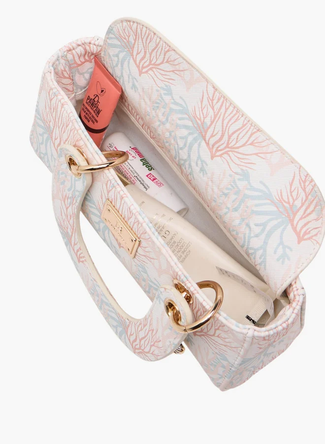 Flora Bella By Shoexpress Printed Crossbody Bag with Detachable Strap and Charm Detail