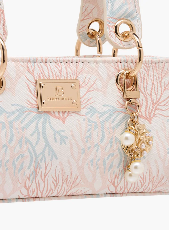 Flora Bella By Shoexpress Printed Crossbody Bag with Detachable Strap and Charm Detail