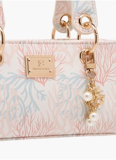 Flora Bella By Shoexpress Printed Crossbody Bag with Detachable Strap and Charm Detail  - Image 4