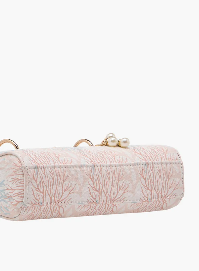 Flora Bella By Shoexpress Printed Crossbody Bag with Detachable Strap and Charm Detail