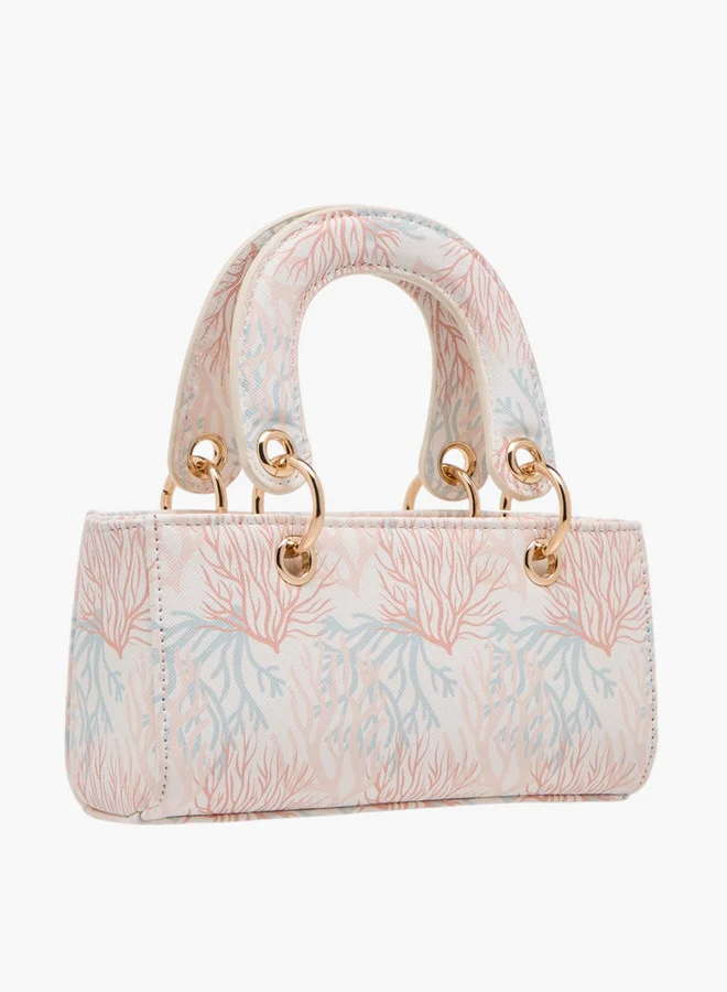 Flora Bella By Shoexpress Printed Crossbody Bag with Detachable Strap and Charm Detail