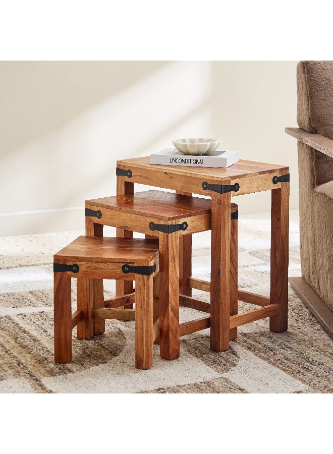 Home Box طاولة هالو من الخشب الصلب - مجموعة من 3 طاولات - Image 1