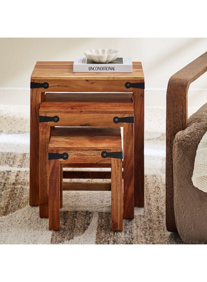 Home Box طاولة هالو من الخشب الصلب - مجموعة من 3 طاولات - Image 2