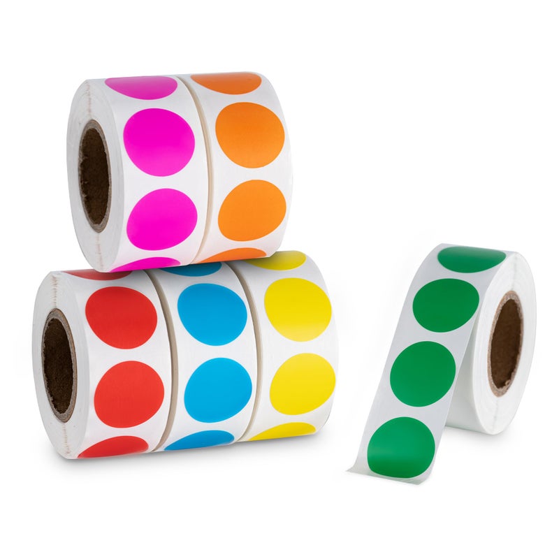 Hoewina 3000Pcs Colored Dot Stickers  1"" Label Sticker Round Color Coding Labels Circle Dots Labels Circle Stickers For Office Classroom Family(Etc - 6 Colors  500 Labels/Roll) - Image 1