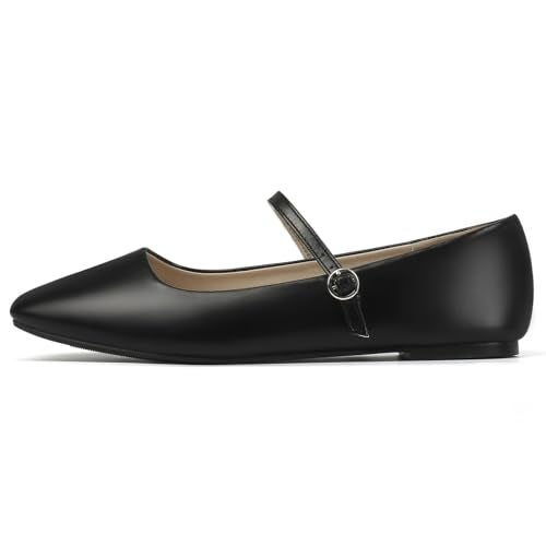 MUSSHOE Womens Ballet Mary Jane Flats Shoes Adjustable Strap Comfortable Square Closed Toe Versatile Chic Footwear with Latex Insole Black Size 6 - Image 3