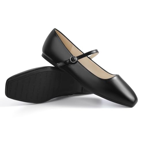 MUSSHOE Womens Ballet Mary Jane Flats Shoes Adjustable Strap Comfortable Square Closed Toe Versatile Chic Footwear with Latex Insole Black Size 6 - Image 5
