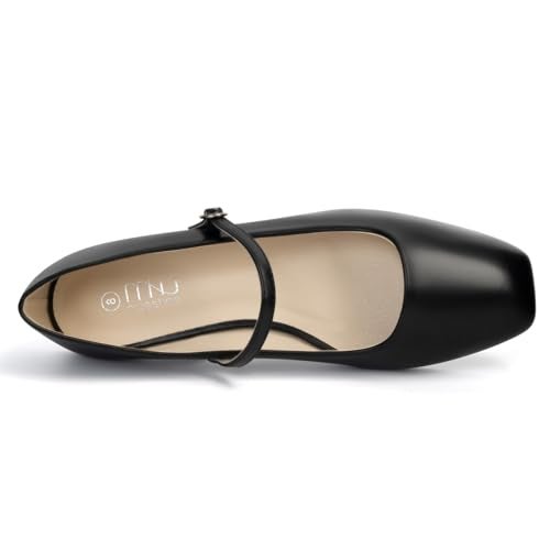 MUSSHOE Womens Ballet Mary Jane Flats Shoes Adjustable Strap Comfortable Square Closed Toe Versatile Chic Footwear with Latex Insole Black Size 6 - Image 4