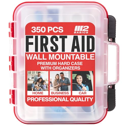 M2 BASICS 350 Piece First Aid Kit, Wall Mount Hard Case with Dual Layer Compartments for Workplace, Office, Warehouse, Home, Car - Image 1