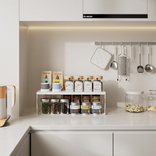 Asiingkel Stackable Expandable Metal Shelf Organizer - Adjustable Wire Storage Rack with Holes for Kitchen, Bathroom, Cabinet, Office - Space Saving, Durable & Sturdy Design（1PACK/Large/White - Image 2