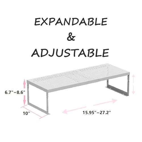 Asiingkel Stackable Expandable Metal Shelf Organizer - Adjustable Wire Storage Rack with Holes for Kitchen, Bathroom, Cabinet, Office - Space Saving, Durable & Sturdy Design（1PACK/Large/White - Image 3