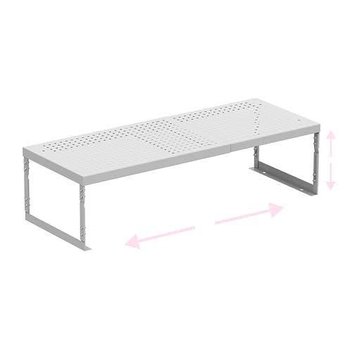 Asiingkel Stackable Expandable Metal Shelf Organizer - Adjustable Wire Storage Rack with Holes for Kitchen, Bathroom, Cabinet, Office - Space Saving, Durable & Sturdy Design（1PACK/Large/White - Image 1