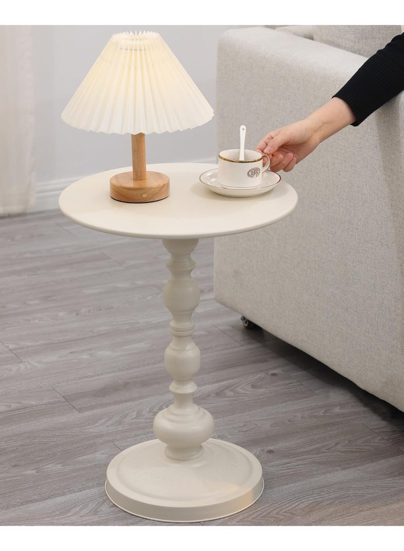 DubaiGallery Vintage Metal End Table, Off-White Round Side Table Nightstand for Bedside or Sofa, Accent Table Decorative Small Space Living Room Bedroom Patio, Small Bar Pub Table - Image 4