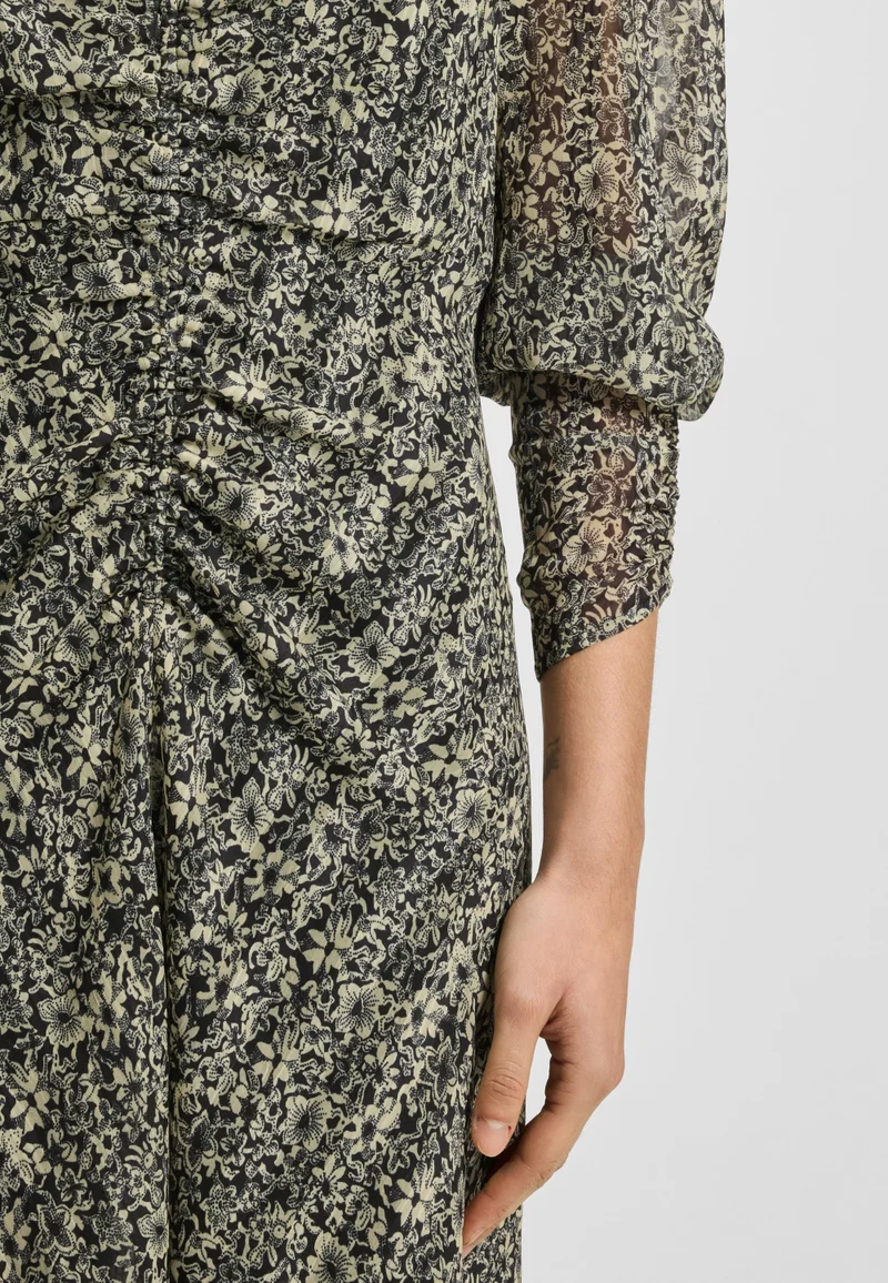 BOSS Printed-seersucker midi dress with gathered details