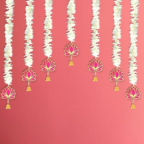 BENAVJI Outdoor Living Handmade MDF Wood Lotus Mogra Wall Hangings for Temple, Home, Diwali, Weddings, Stage, Mandap & Festive Decorations Artificial Flowers 2.5 Feet Pack of 7 - Image 2