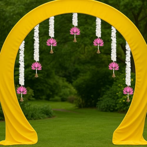 BENAVJI Outdoor Living Handmade MDF Wood Lotus Mogra Wall Hangings for Temple, Home, Diwali, Weddings, Stage, Mandap & Festive Decorations Artificial Flowers 2.5 Feet Pack of 7 - Image 1