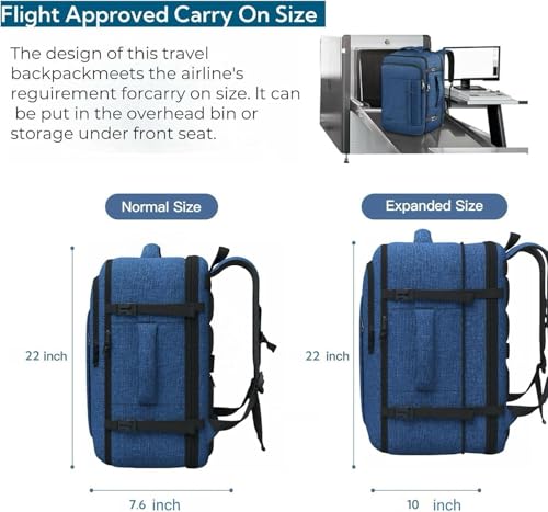 Gieury 55L Extra Large Travel Backpack for Men & Women, 60L Expandable Big Capacity For Airplanes, Travel Gifts for Men Women, Carry On Backpack Fits 18.4 Inch Laptop, Luggage Suitcase Daypack Bag, Blue - Image 4