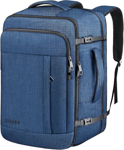 Gieury 55L Extra Large Travel Backpack for Men & Women, 60L Expandable Big Capacity For Airplanes, Travel Gifts for Men Women, Carry On Backpack Fits 18.4 Inch Laptop, Luggage Suitcase Daypack Bag, Blue - Image 1