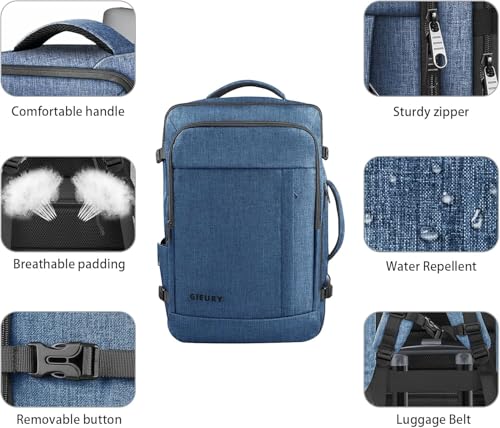 Gieury 55L Extra Large Travel Backpack for Men & Women, 60L Expandable Big Capacity For Airplanes, Travel Gifts for Men Women, Carry On Backpack Fits 18.4 Inch Laptop, Luggage Suitcase Daypack Bag, Blue - Image 3