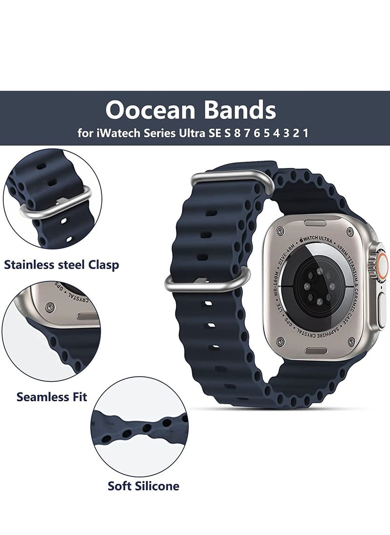 Generic - for Apple Watch Band Strap 42mm 44mm 45mm 49mm Ocean Soft Silicone Wristband Sport Replacement Bands with Stainless Steel Buckle for iWatch Ultra Series 8 7 SE 6 5 4 3 2 1（Midnight Black） - Image 1