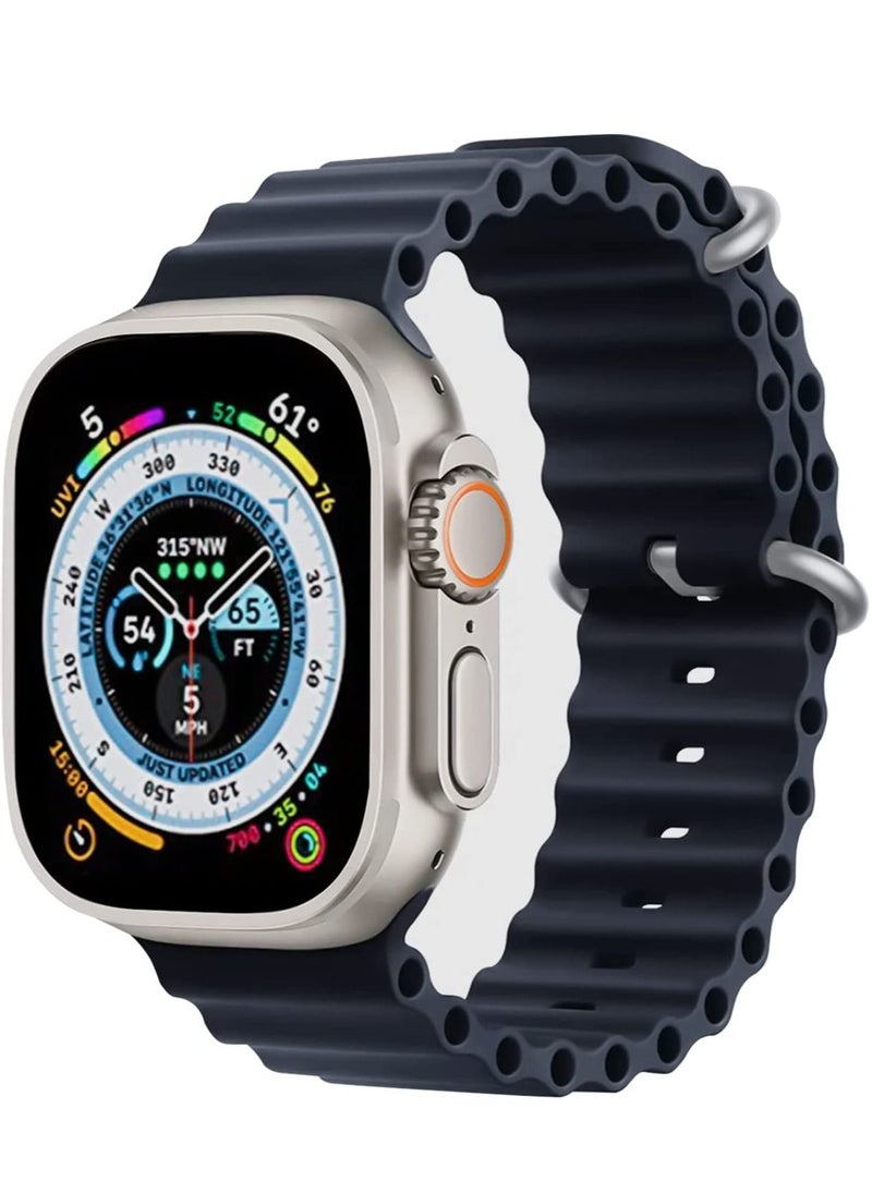Generic - for Apple Watch Band Strap 42mm 44mm 45mm 49mm Ocean Soft Silicone Wristband Sport Replacement Bands with Stainless Steel Buckle for iWatch Ultra Series 8 7 SE 6 5 4 3 2 1（Midnight Black） - Image 1