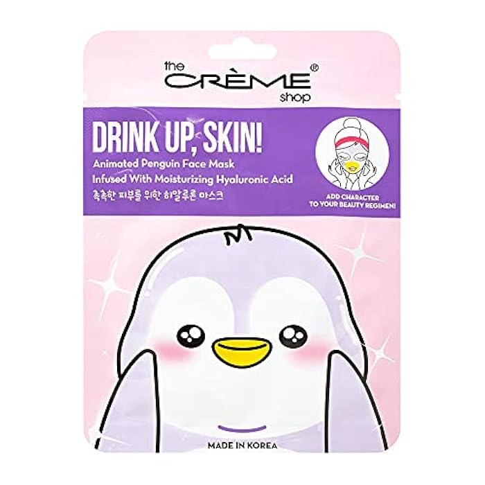 The Crème Shop Korean Skincare Beauty Full Facial Advanced Sheet Daily Natural Essence easy-to-use Soothing - Drink Up, Skin! Penguin Face Mask 3 Piece Value Set - Image 4