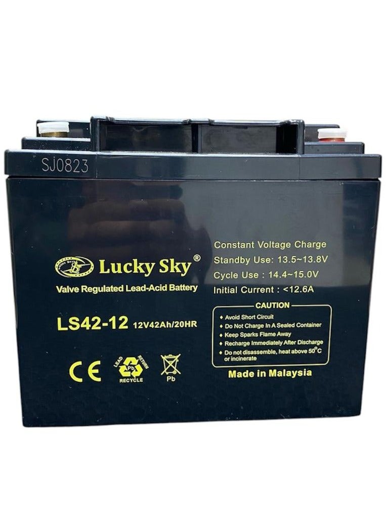 Lucky Sky البطاريةبطارية 12 فولت 42 أمبير عالية الأداء قابلة لإعادة الشحن بطارية الرصاص الحمضية المختومة هي مصدر طاقة موثوق به وطويل الأمد لمجموعة واسعة من التطبيقات. إل إس 42-12 