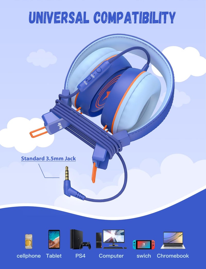 New Bee Kids Headphones for School with Microphone KH20 HD Stereo Safe Volume Limited 85dB/94dB Foldable Lightweight On-Ear Headphone for boy Mac/Android/Kindle/Tablet/Pad(Royal Blue) - Image 4
