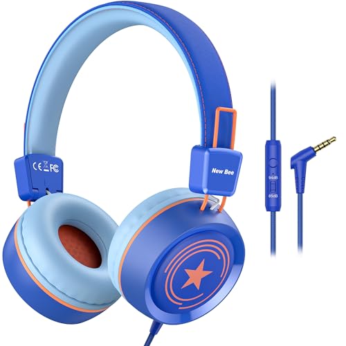 New Bee Kids Headphones for School with Microphone KH20 HD Stereo Safe Volume Limited 85dB/94dB Foldable Lightweight On-Ear Headphone for boy Mac/Android/Kindle/Tablet/Pad(Royal Blue) - Image 1