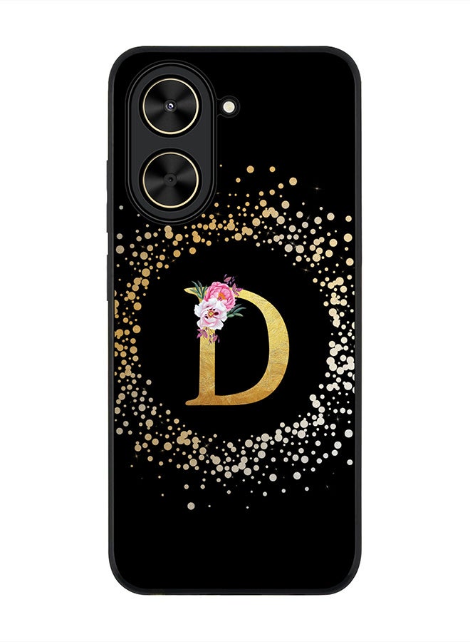 Stylizedd For Xiaomi Poco C71 / Redmi A5 4G Case,Slim fit Camera Protection, Shockproof Thin Phone cover  - Custom Monogram Floral - D ( Black )