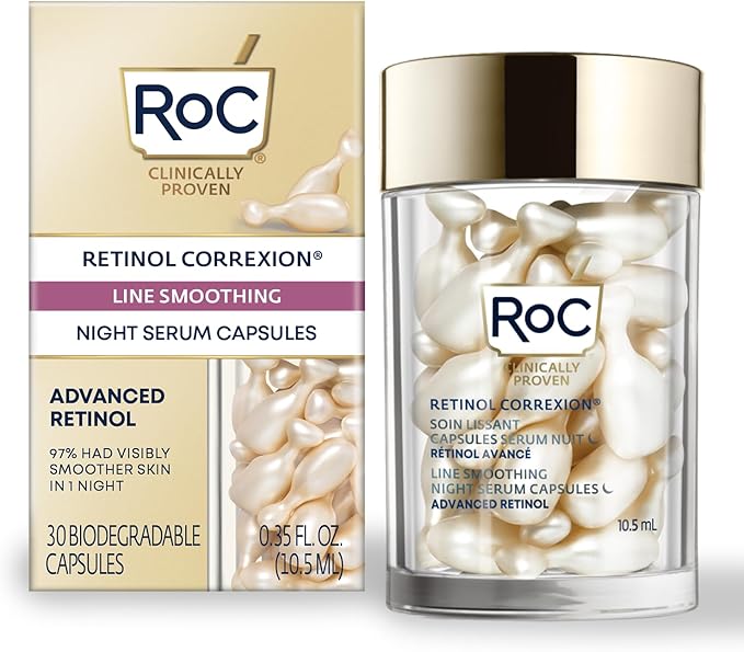 RoC RoC Retinol Correxion Line Smoothing Night Serum Capsules Daily AntiWrinkle AntiAging Treatment Visibly Reduces Fine Lines Wrinkles Overnight Skincare 30 Capsules  - Image 1