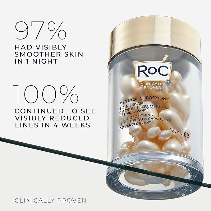 RoC RoC Retinol Correxion Line Smoothing Night Serum Capsules Daily AntiWrinkle AntiAging Treatment Visibly Reduces Fine Lines Wrinkles Overnight Skincare 30 Capsules  - Image 5