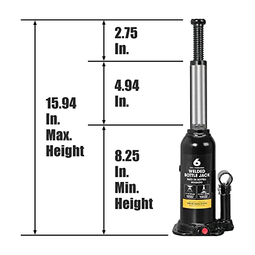 Torin 6 Ton (12,000 LBs) Capacity Hydraulic Welded Bottle Jack, AT90603BB , Black - Image 2