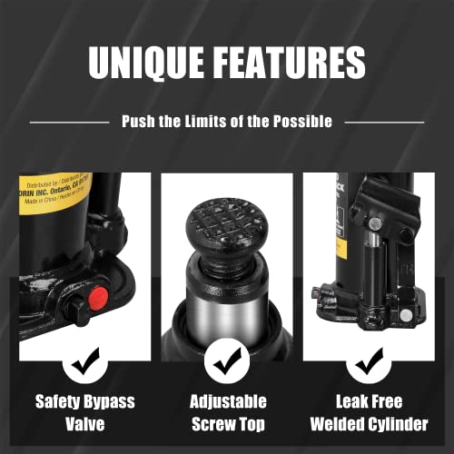 Torin 6 Ton (12,000 LBs) Capacity Hydraulic Welded Bottle Jack, AT90603BB , Black - Image 3