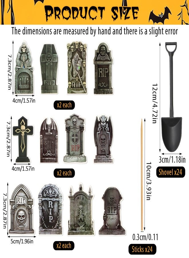 ZOCONE 48 PCS Halloween Cupcake Toppers with Mini Shovel Spoons, Tombstone Graveyard Cake Toppers for Zombie Theme Party, Tombstone Cupcake Decorations for Halloween Party Decoration and Supplies - Image 2