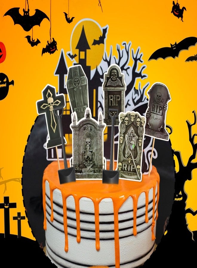 ZOCONE 48 PCS Halloween Cupcake Toppers with Mini Shovel Spoons, Tombstone Graveyard Cake Toppers for Zombie Theme Party, Tombstone Cupcake Decorations for Halloween Party Decoration and Supplies - Image 5
