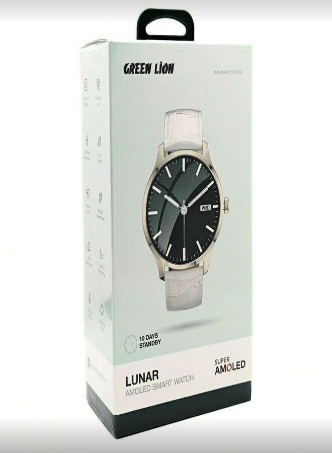 Green Lion Lunar AMOLED Smart Watch, Lithium Polymer Battery, Full Touch Screen, 1.32 Inch Display - White - Image 1