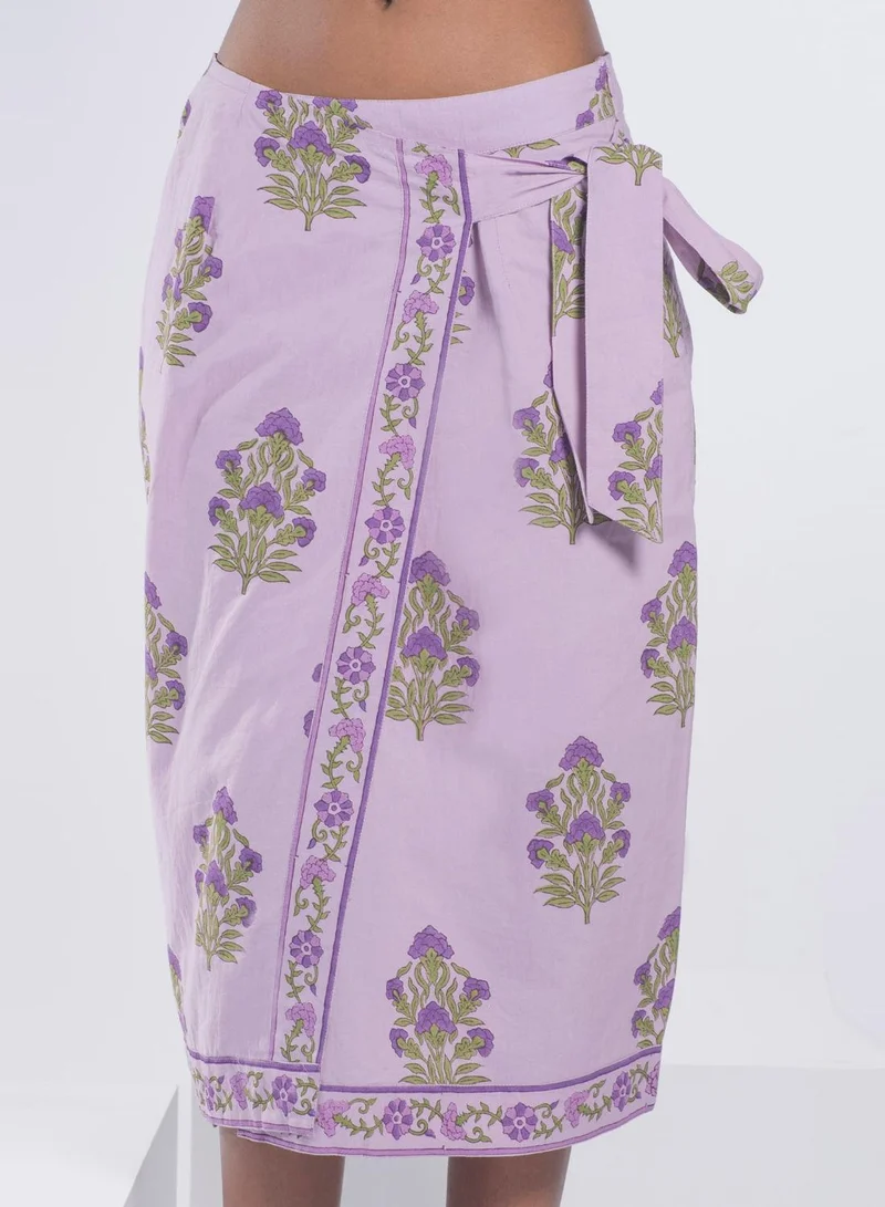 فيرجيو 100% Cotton Wrapped Tie Up Block Print Skirt