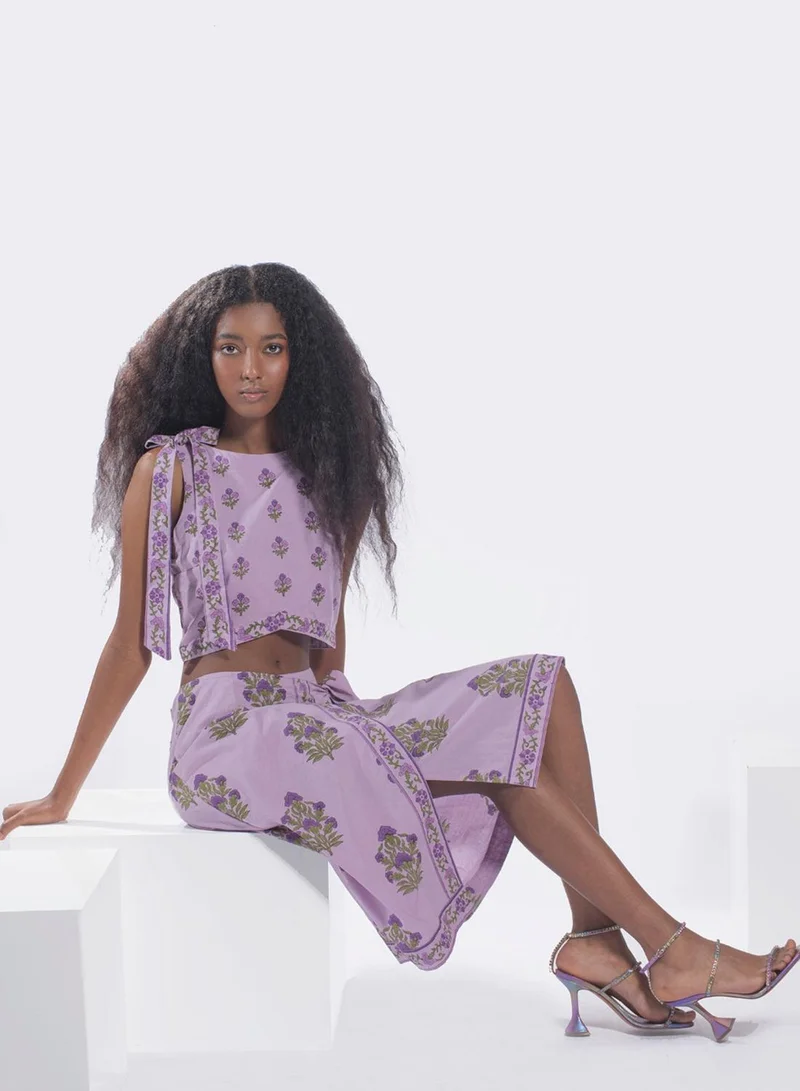 فيرجيو 100% Cotton Wrapped Tie Up Block Print Skirt
