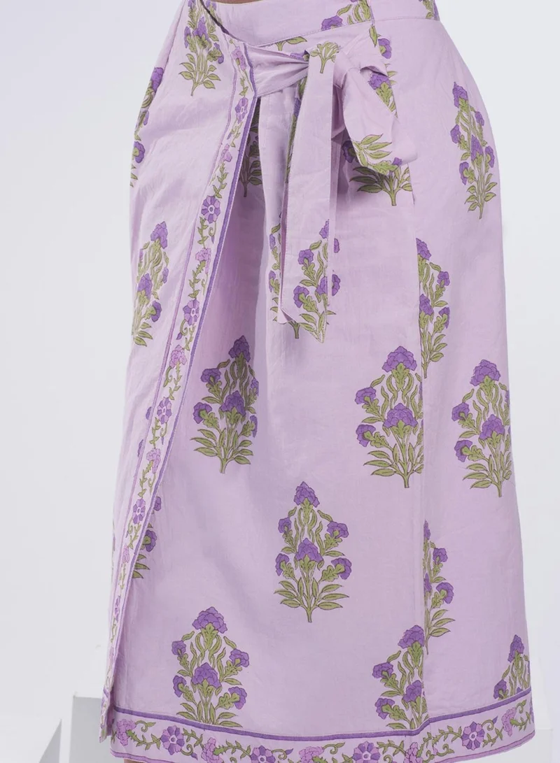 Virgio 100% Cotton Wrapped Tie Up Block Print Skirt