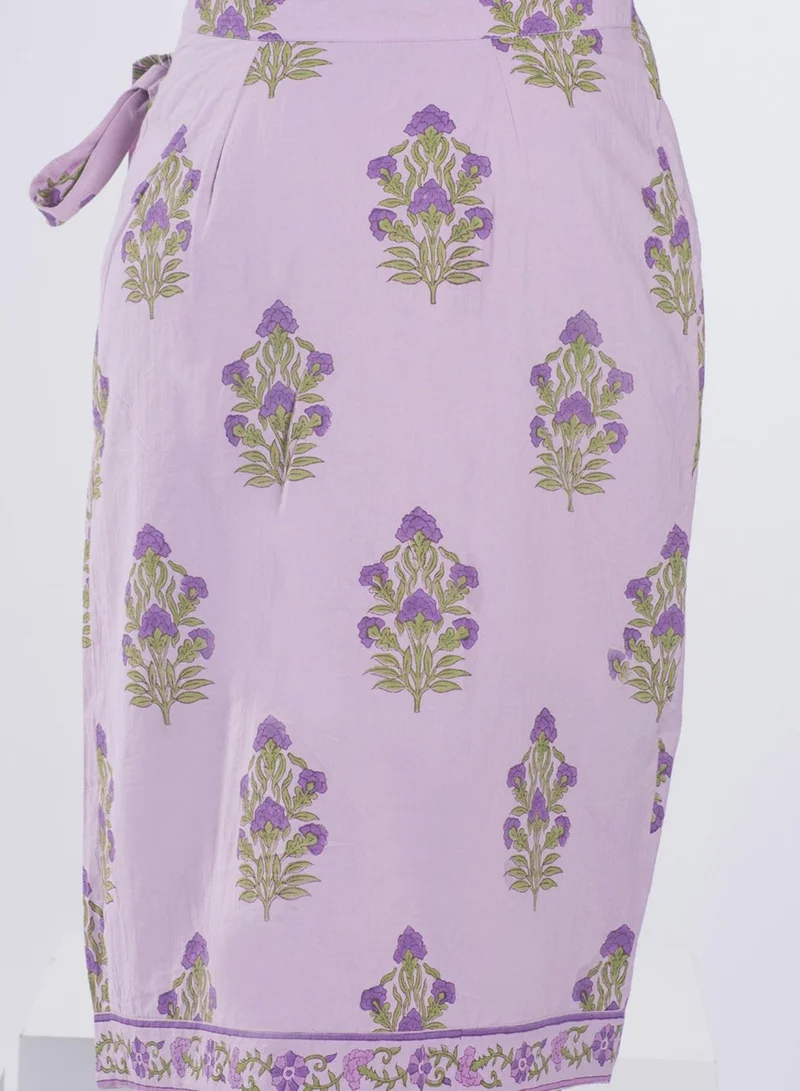 Virgio 100% Cotton Wrapped Tie Up Block Print Skirt