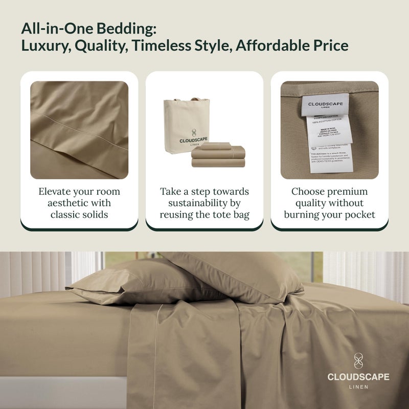 CLOUDSCAPE LINEN 100% Egyptian Cotton California King Sheet Set  4 Pieces Luxury Bedding Set  1000 Thread Count Hotel Quality  Silky Soft  Breathable and Durable  Deep Pockets up to 17  Taupe - Image 4