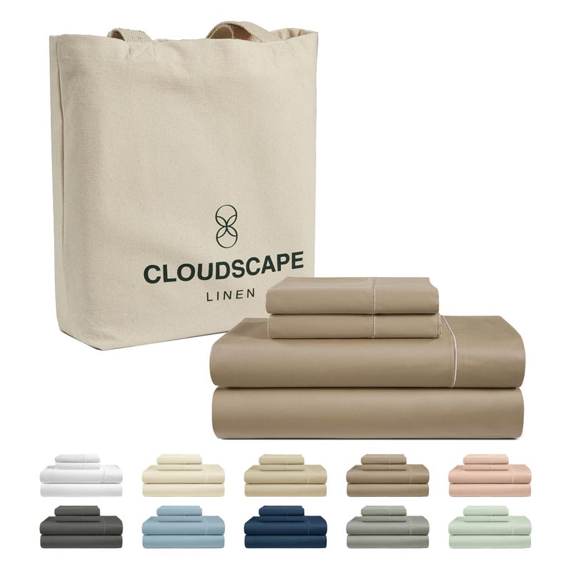 CLOUDSCAPE LINEN 100% Egyptian Cotton California King Sheet Set  4 Pieces Luxury Bedding Set  1000 Thread Count Hotel Quality  Silky Soft  Breathable and Durable  Deep Pockets up to 17  Taupe - Image 1