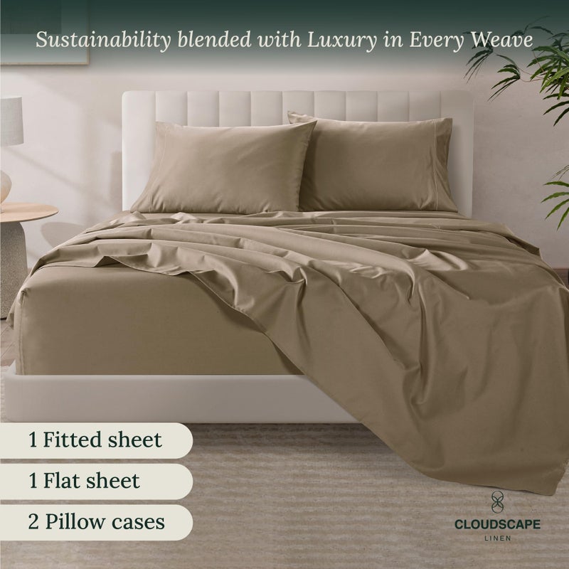 CLOUDSCAPE LINEN 100% Egyptian Cotton California King Sheet Set  4 Pieces Luxury Bedding Set  1000 Thread Count Hotel Quality  Silky Soft  Breathable and Durable  Deep Pockets up to 17  Taupe - Image 2