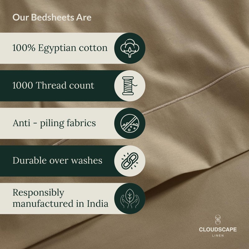 CLOUDSCAPE LINEN 100% Egyptian Cotton California King Sheet Set  4 Pieces Luxury Bedding Set  1000 Thread Count Hotel Quality  Silky Soft  Breathable and Durable  Deep Pockets up to 17  Taupe - Image 5