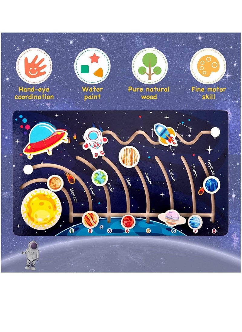 XICEN Kids Wooden Solar System Puzzles Toddlers Outer Space Planet Toys Preschool Learning Jigsaw Puzzle Montessori Educational Toys Busy Board Gifts for Boys Girls  - Image 2