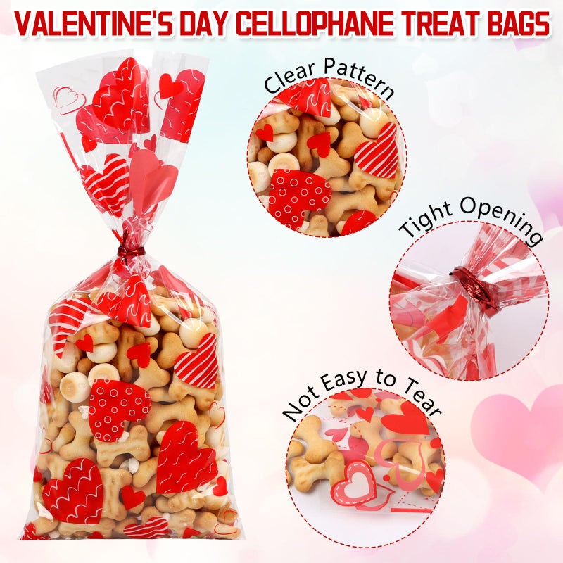 CCINEE 180pcs Valentine'S Day Cellophane Bags Bulk, Clear Valentines Day Treat Goodies Bags for Kids Cookie Candy Snacks Gifts Bag with Ties for Holiday Classroom School Party Favors - Image 3