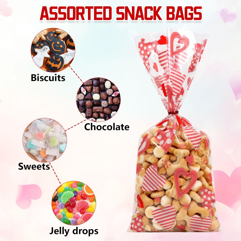 CCINEE 180pcs Valentine'S Day Cellophane Bags Bulk, Clear Valentines Day Treat Goodies Bags for Kids Cookie Candy Snacks Gifts Bag with Ties for Holiday Classroom School Party Favors - Image 4