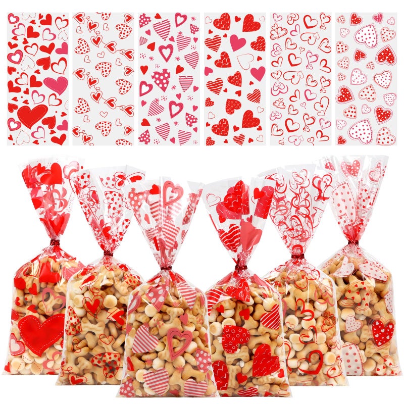 CCINEE 180pcs Valentine'S Day Cellophane Bags Bulk, Clear Valentines Day Treat Goodies Bags for Kids Cookie Candy Snacks Gifts Bag with Ties for Holiday Classroom School Party Favors - Image 1