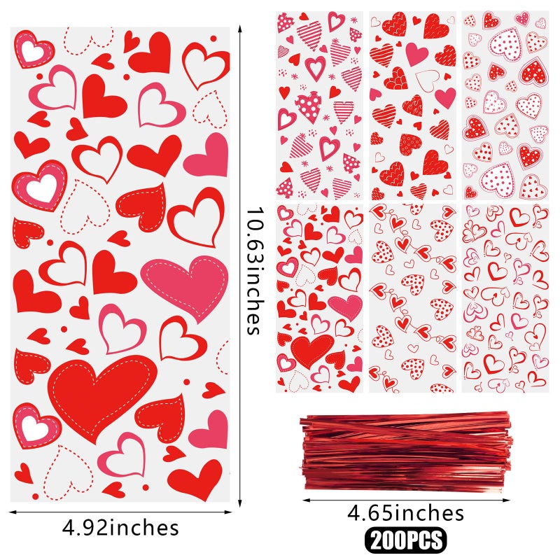 CCINEE 180pcs Valentine'S Day Cellophane Bags Bulk, Clear Valentines Day Treat Goodies Bags for Kids Cookie Candy Snacks Gifts Bag with Ties for Holiday Classroom School Party Favors - Image 2