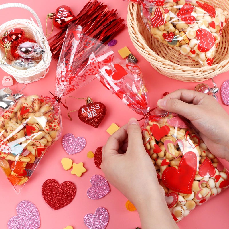 CCINEE 180pcs Valentine'S Day Cellophane Bags Bulk, Clear Valentines Day Treat Goodies Bags for Kids Cookie Candy Snacks Gifts Bag with Ties for Holiday Classroom School Party Favors - Image 5